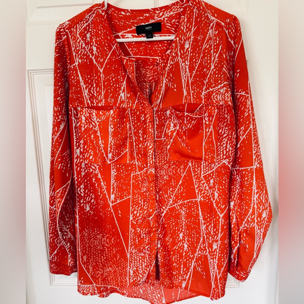 Mossimo Supply Co Redish/Orange Graphic Long Sleeve Blouse